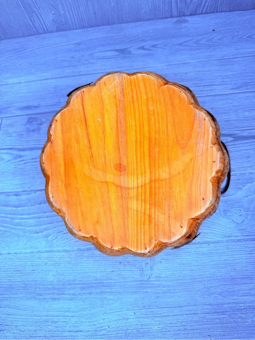 Pier 1 Wooden Pumpkin Bowl Basket Metal Handles Leaf Fall Design decoration